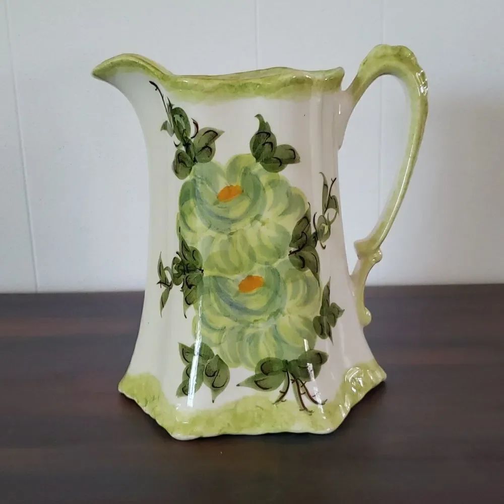 Vintage Hand-Painted Floral Decorative Ceramic Pitcher